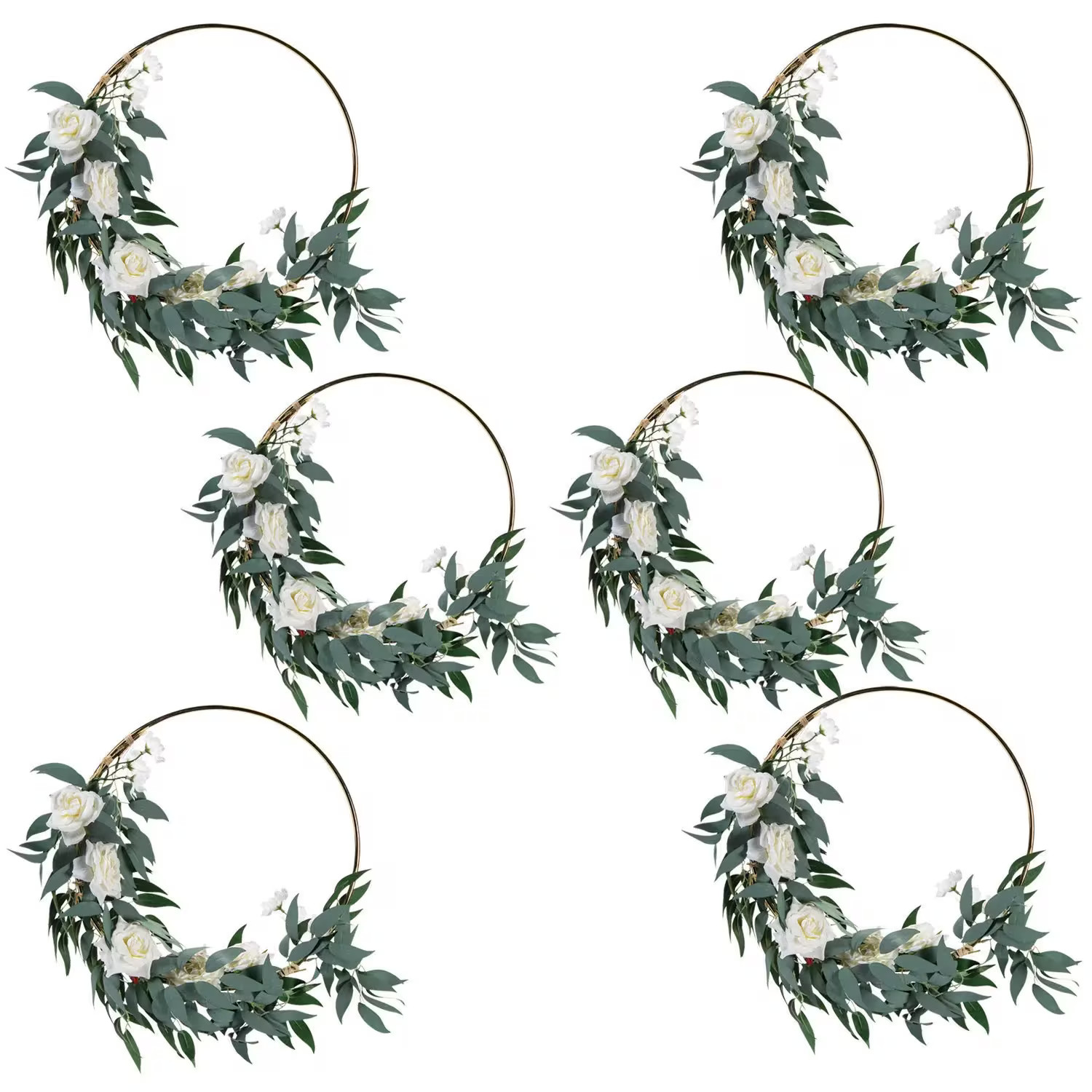Bulk 6 Pc. Premium Gold Hoop Decorations with White Roses