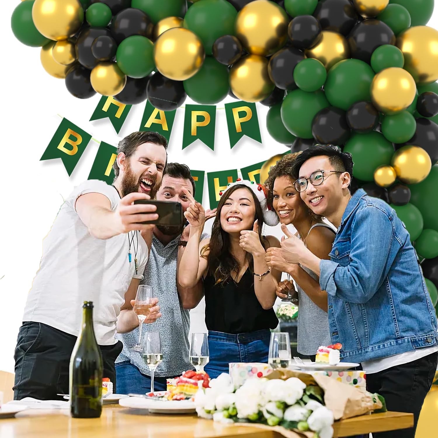 Dark Green Gold Black Balloon Garland Arch, Emerald Green Black Gold White Ba…