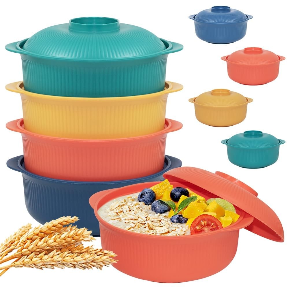 Oylnidea 4pcs Unbreakable Cereal Bowls- Microwave & Dishwasher Safe BPA-Free Pla