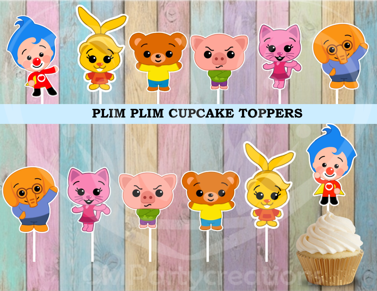 Plim Plim Payaso Party Cupcake Toppers