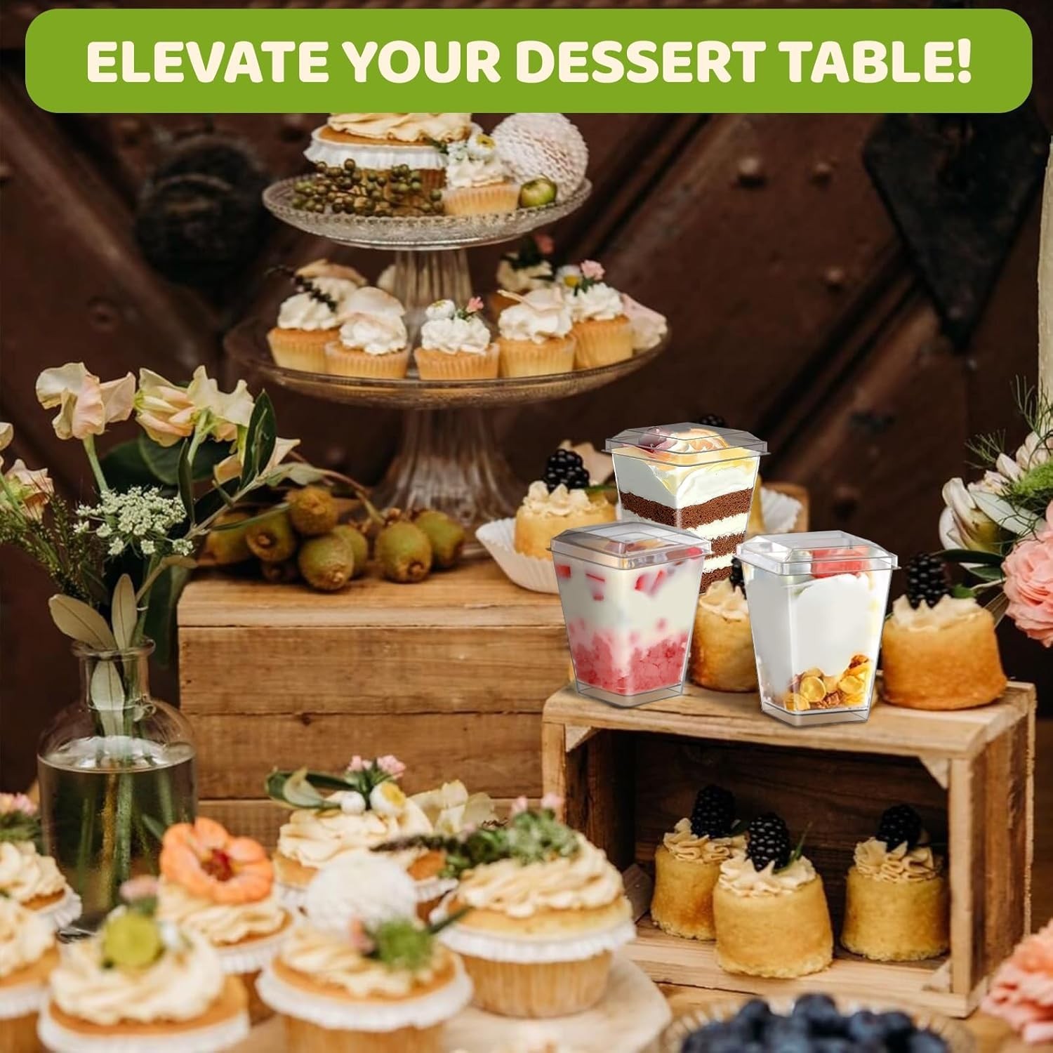 Dessert Cups Set 20pcs 5 Oz Plastic Parfait Cups with Lids Spoons for Party