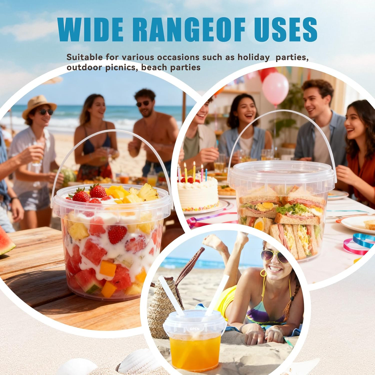 25Oz Reusable Plastic Drink Buckets with Lids and Straws – 10 Pack