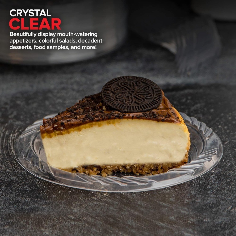 6-Inch Clear Plastic Dessert Plates (40 Pack) Flexible Disposable Clear Plates