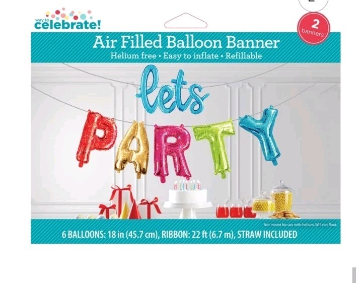 Way To Celebrate Lets Party Air Filled Balloon Banner Refillable Easy To Inflate