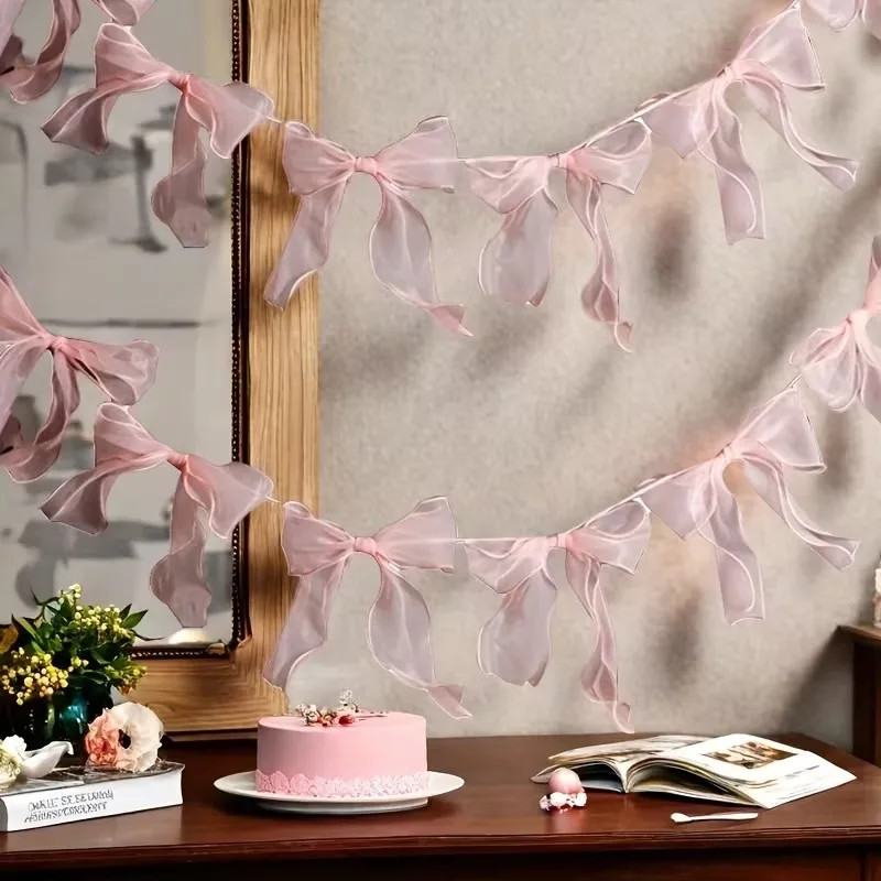 12-120PCS Pink Bow Banner Garland Hanging Decoration Birthday Party Wedding