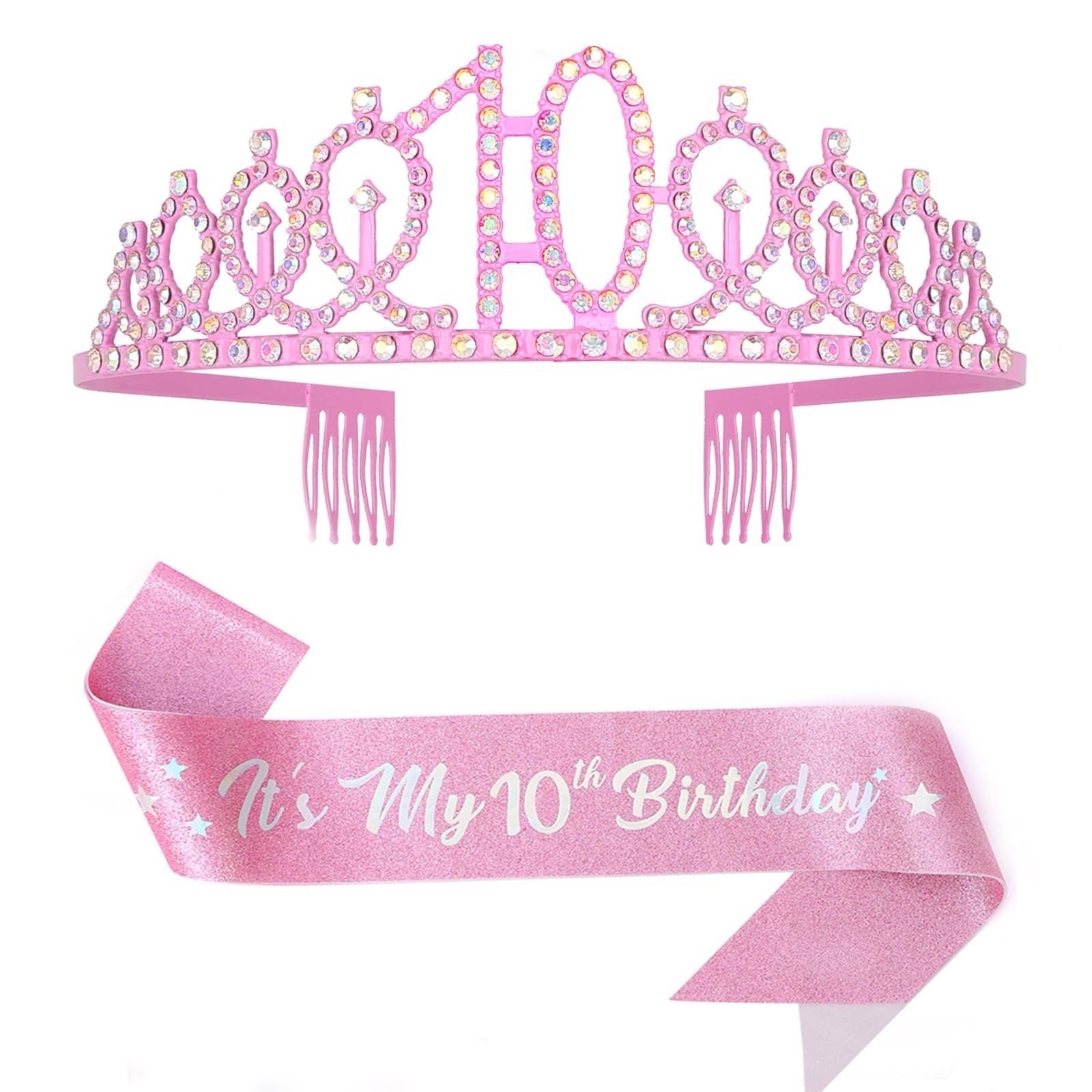 10th Birthday Decorations for Girls,Light Pink Headband Glitter Sash Set for…