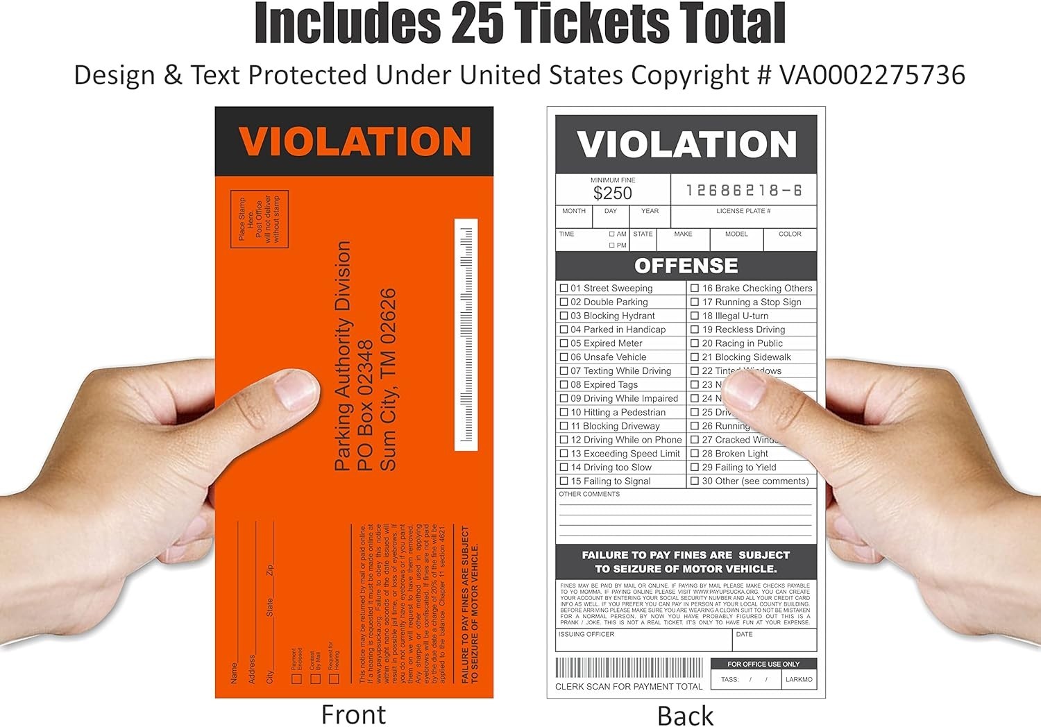 Fake Parking Tickets Prank – Qty 25, Joke Violation Parking, Funny Gag Preten…