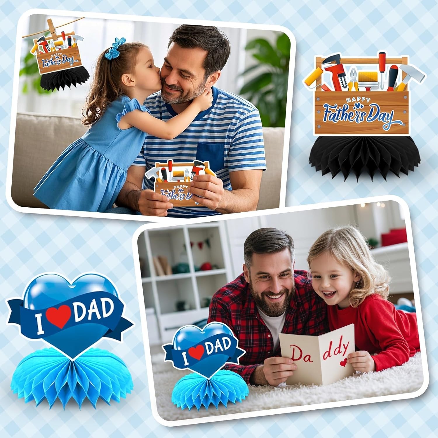 10 Pcs Father’S Day Decorations, Blue Double Sided Fathers Day Table Centerpiece