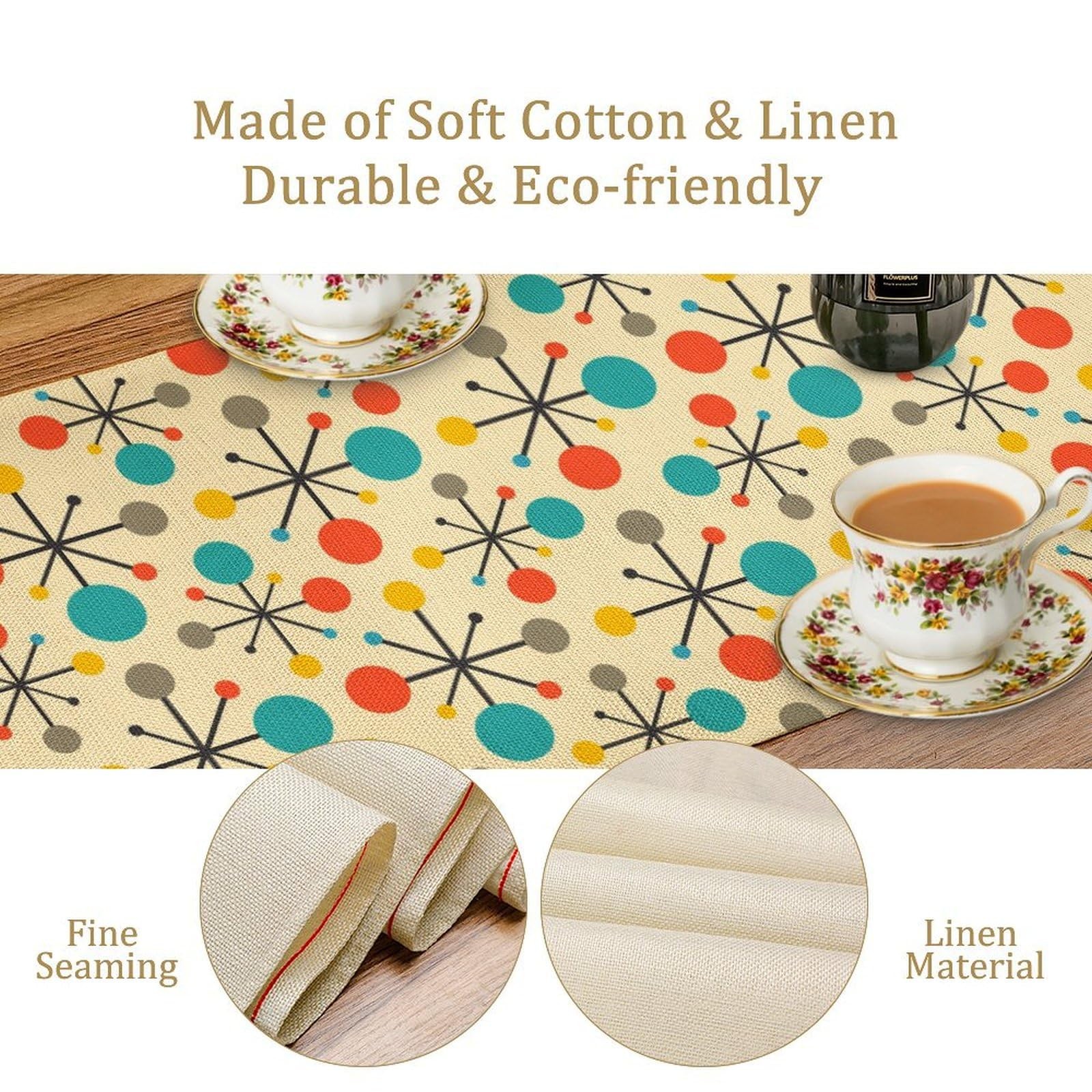 Mid Century Table Runner, Modern Atomic Pattern Absctract Geometric Retro 1950S