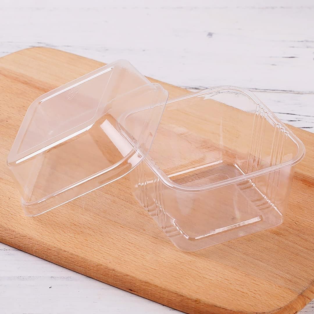 50 Pack 8 oz Square Plastic Dessert Cups with Lids and Sporks, Disposable Cak…