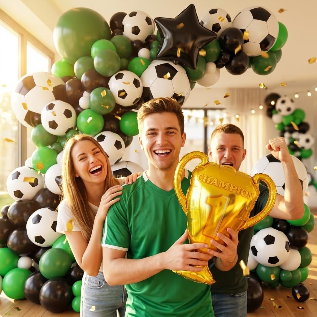 Soccer Balloons Garland Arch Kit 150Pcs – Black and White Dark Green Balloon …