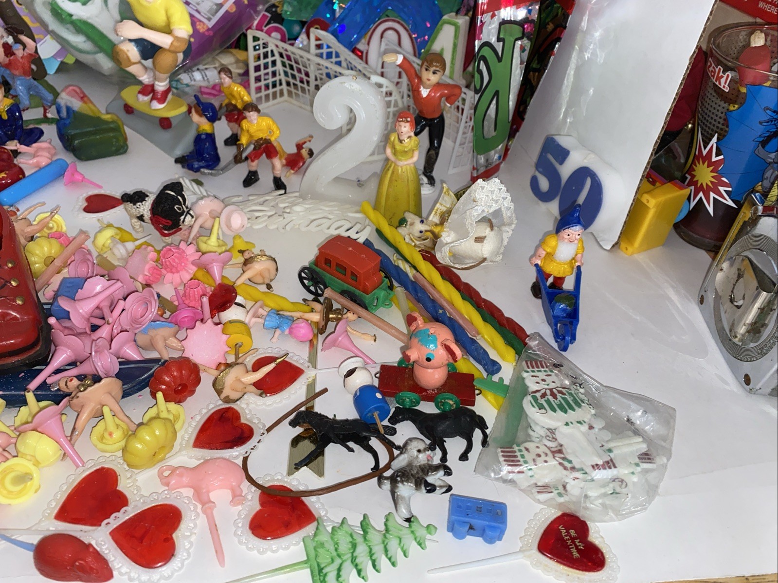 Vintage Lot Of Cake Toppers Ballerina’s Sports Flags Hearts, Christmas Gnome
