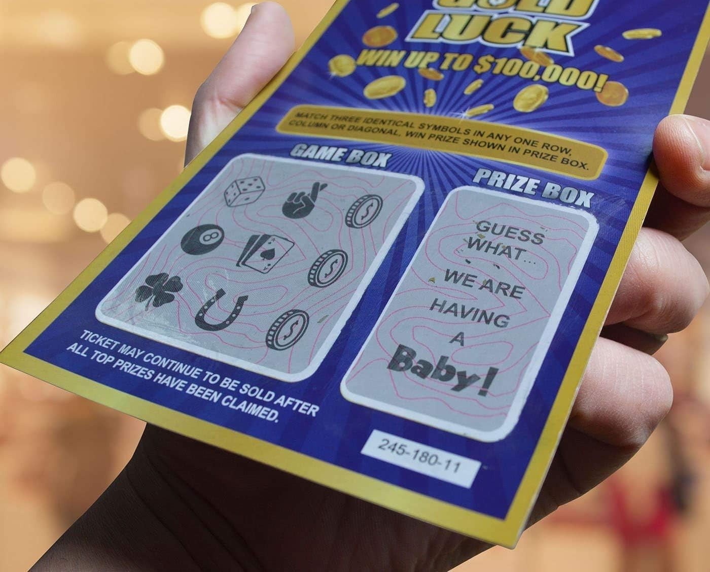 Gold Luck Pregnancy Announcement Fake Lottery Scratch Off Tickets, Great Idea…