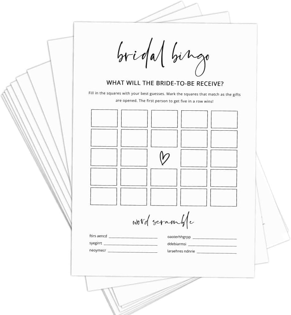 Gardencity Bridal Shower Bingo, Bridal Shower Game for 50 Guests, 50 Cards