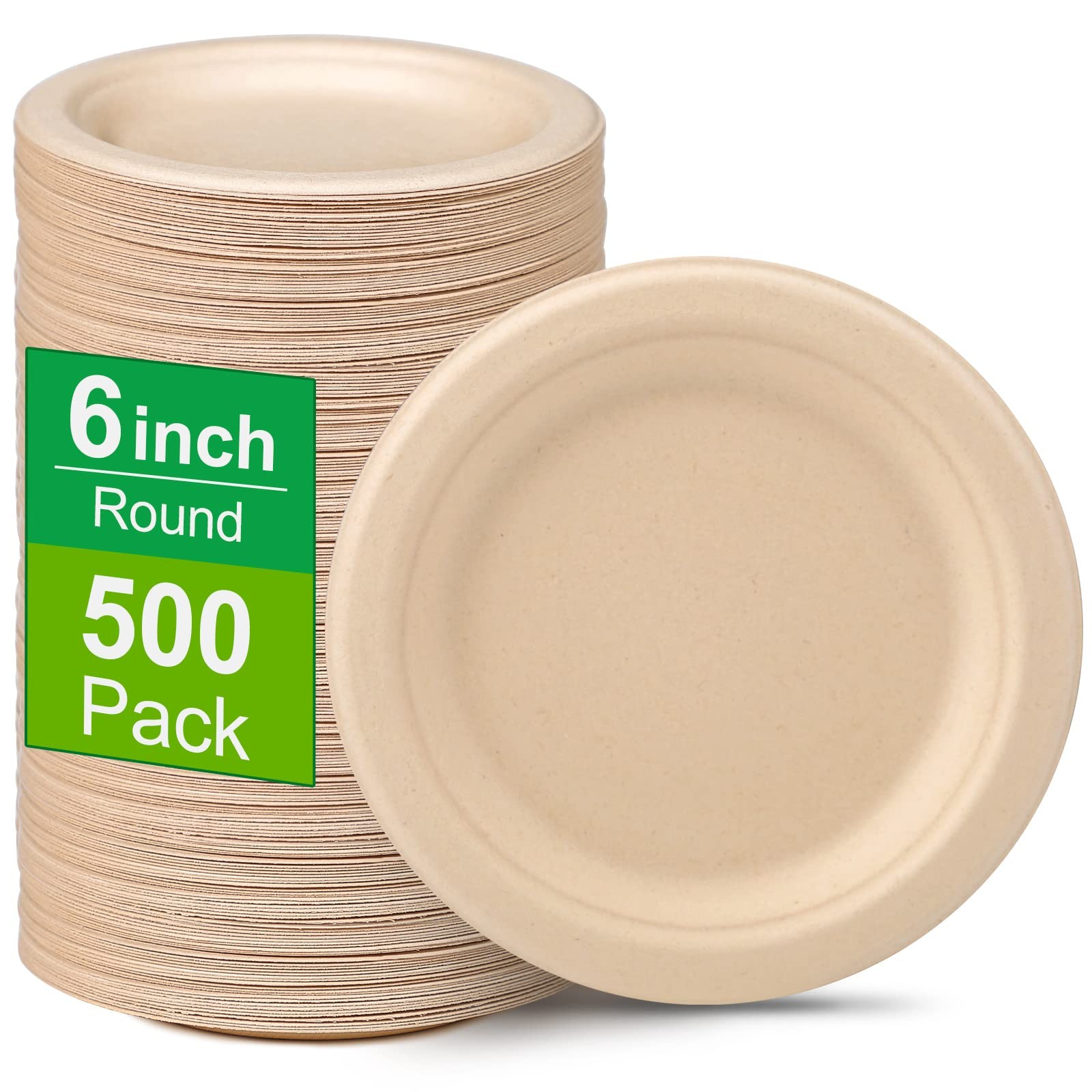 Paper Plates 6 inch, 500 Pack Small Paper Plates Bulk, 100% Compostable Plate…