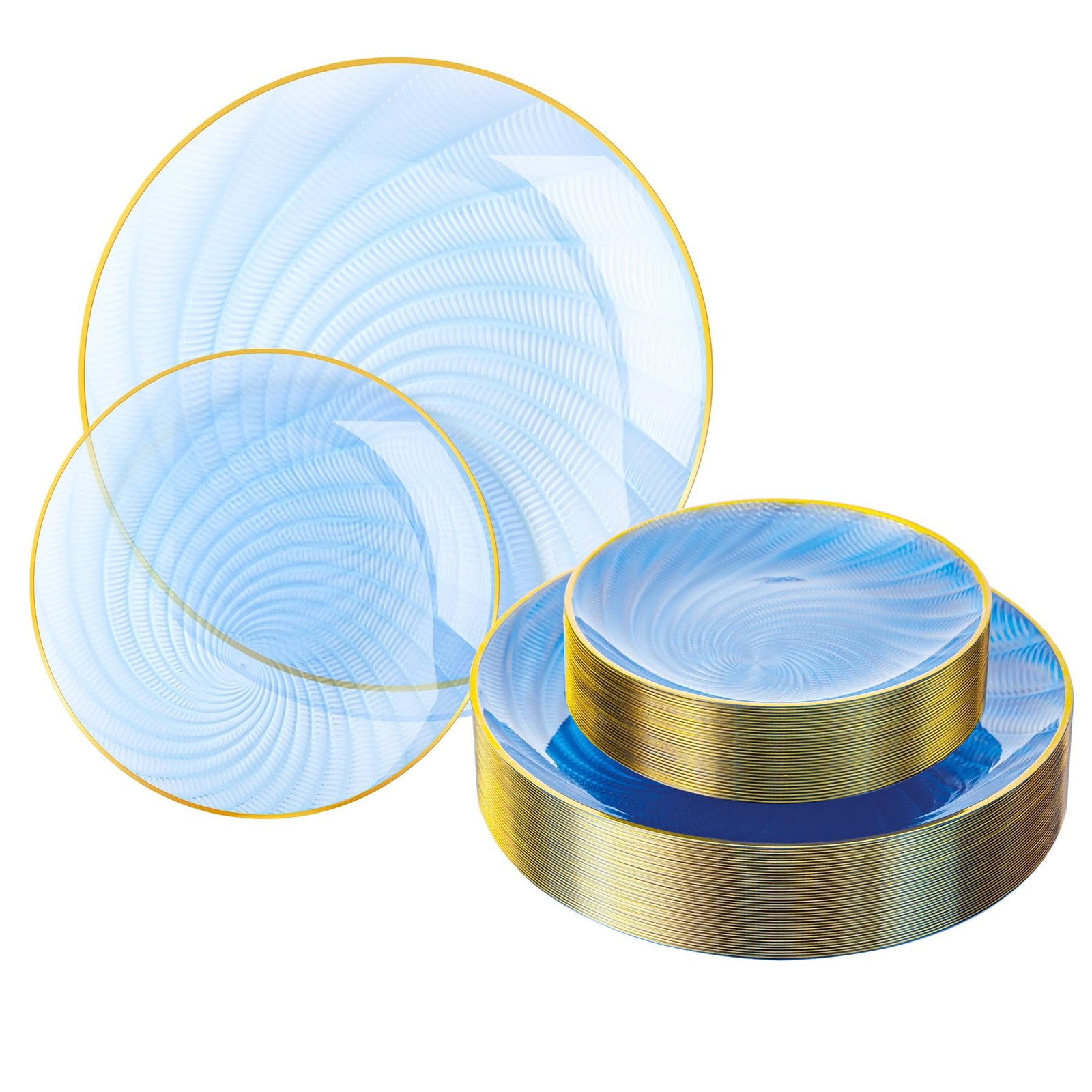 60PCS Blue Plastic Plates for Party, Heavy Duty Disposable Plate with Gold Ri…