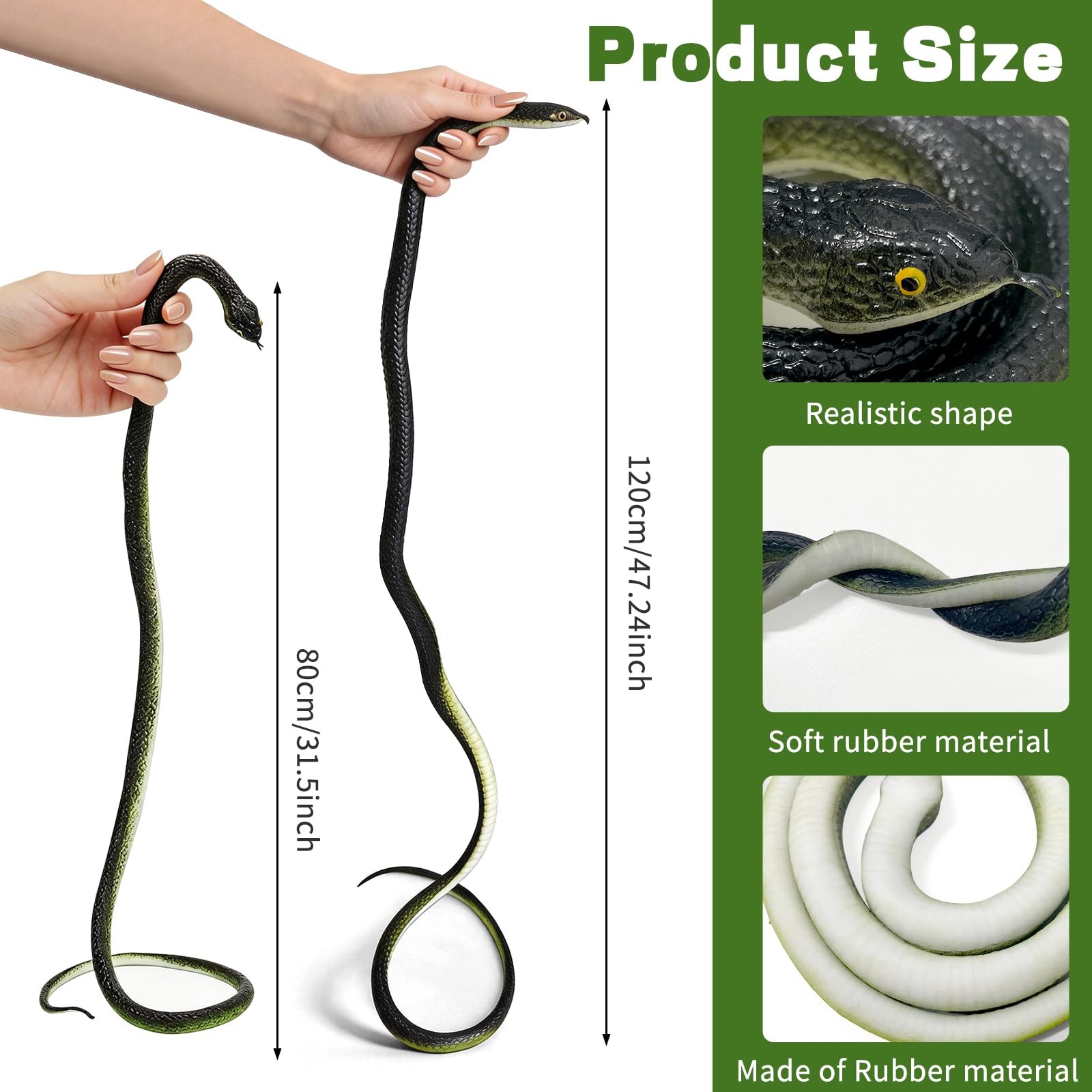 LRCXL 3 Pack Rubber Snakes Fake Snake, Realistic Large Snakes Toy Keep Birds …