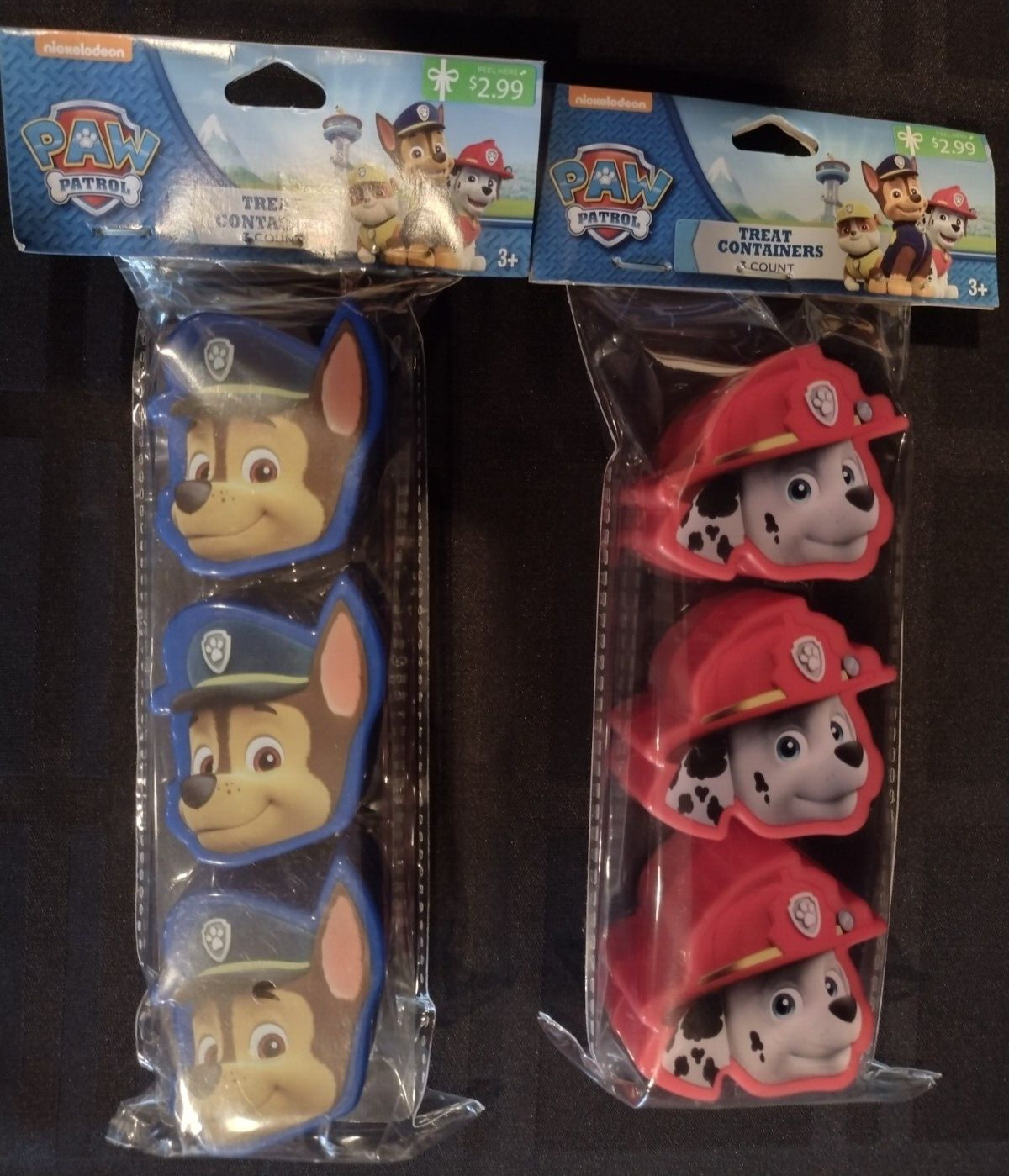 Paw Patrol Chase & Marshal Treat Party Favor Candy Box Containers, NOS, 2 Packs