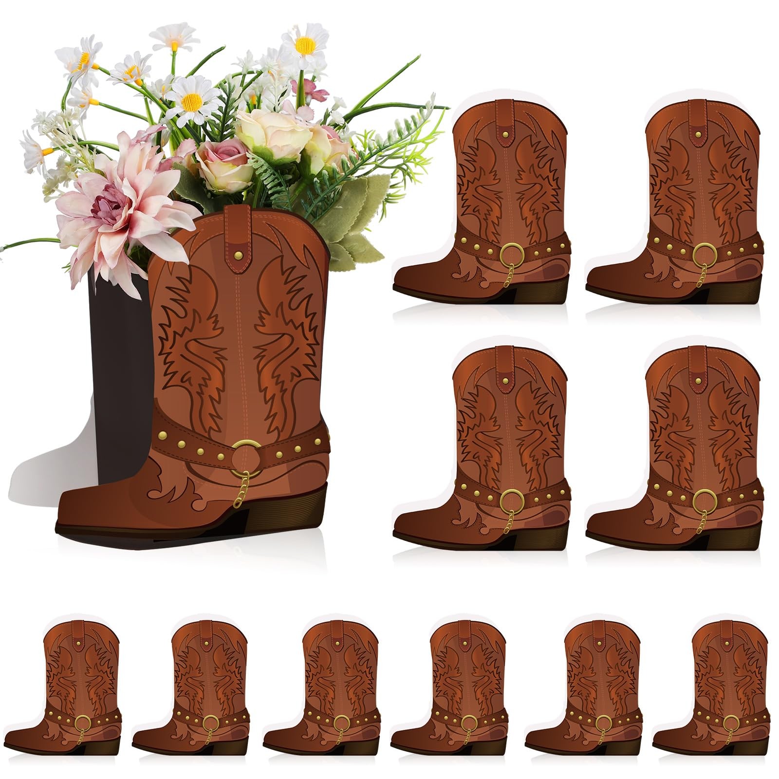 16 Set Brown Western Cowboy Boots Flower Boxes Centerpiece Boot Shape Boxes D…
