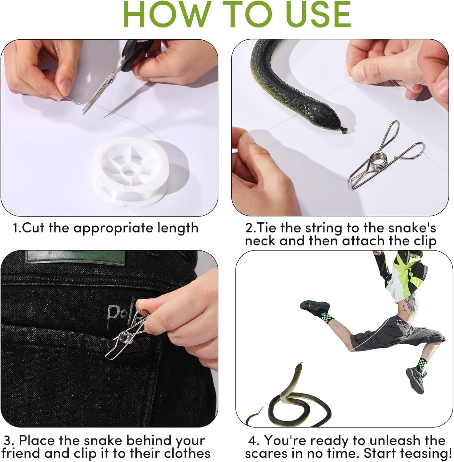 Fake Snake, Rubber Snake Prank with String and Clip, Realistic Rubber Snake P…