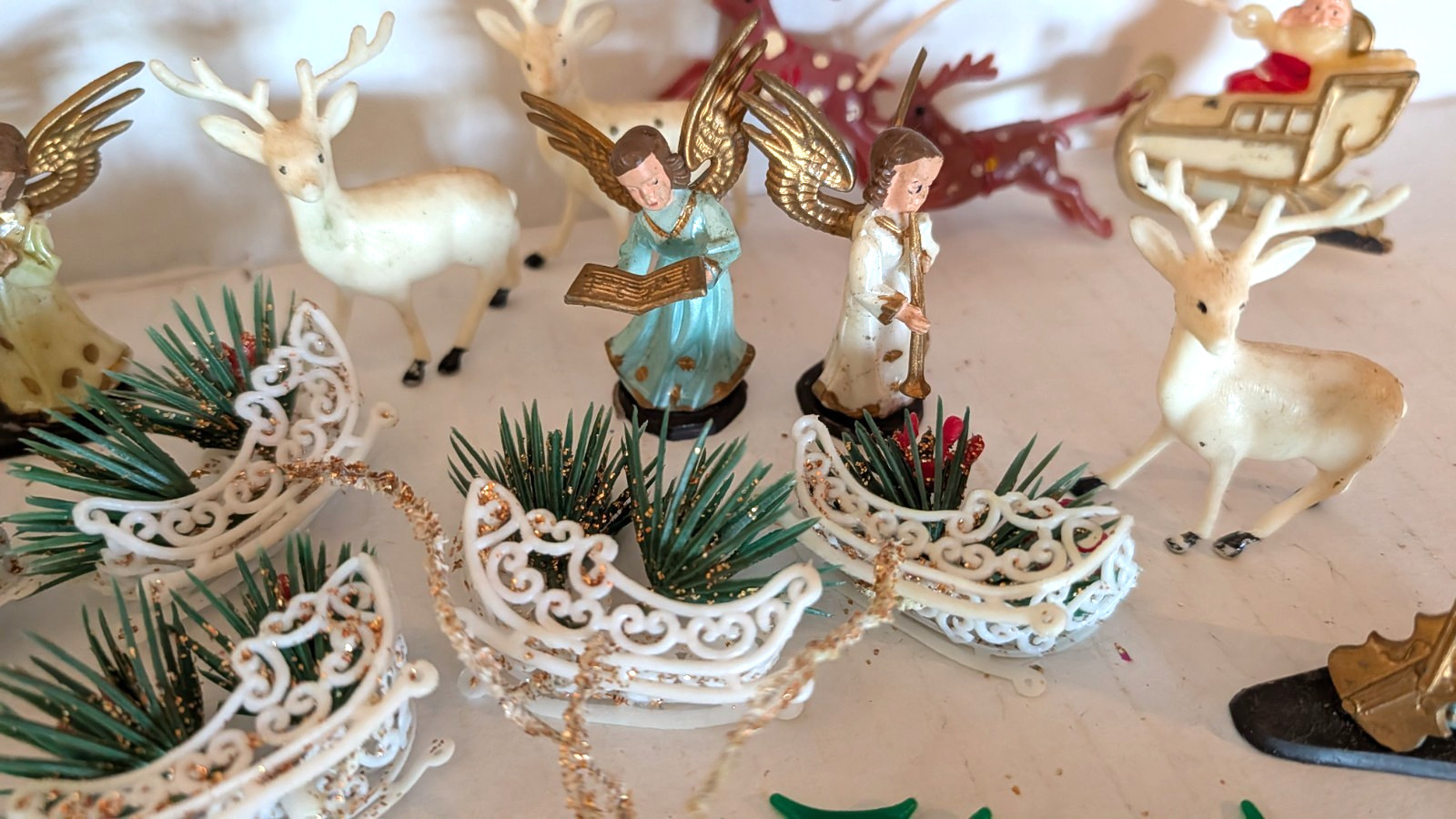 Vtg Christmas Cup Cake Picks Toppers ornaments crafting Lot angels santa deer B1
