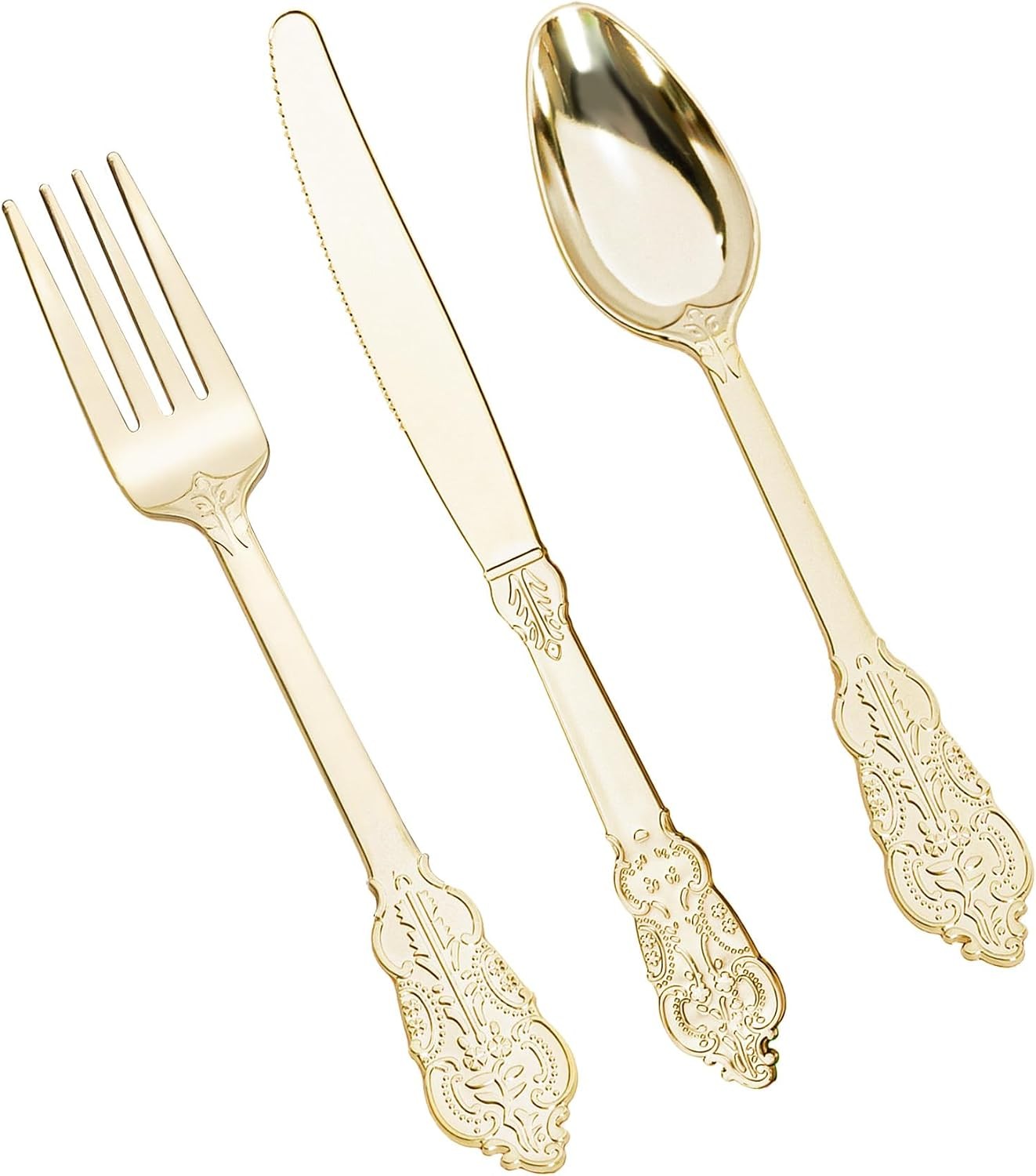 80PCS Gold Plastic Silverware Set Disposable Utensils – Include 30 Forks, 25