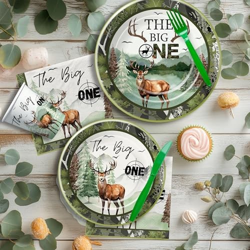 APOWBLS Hunting 1st Birthday Decorations Boy Tableware – Deer Camo Theme