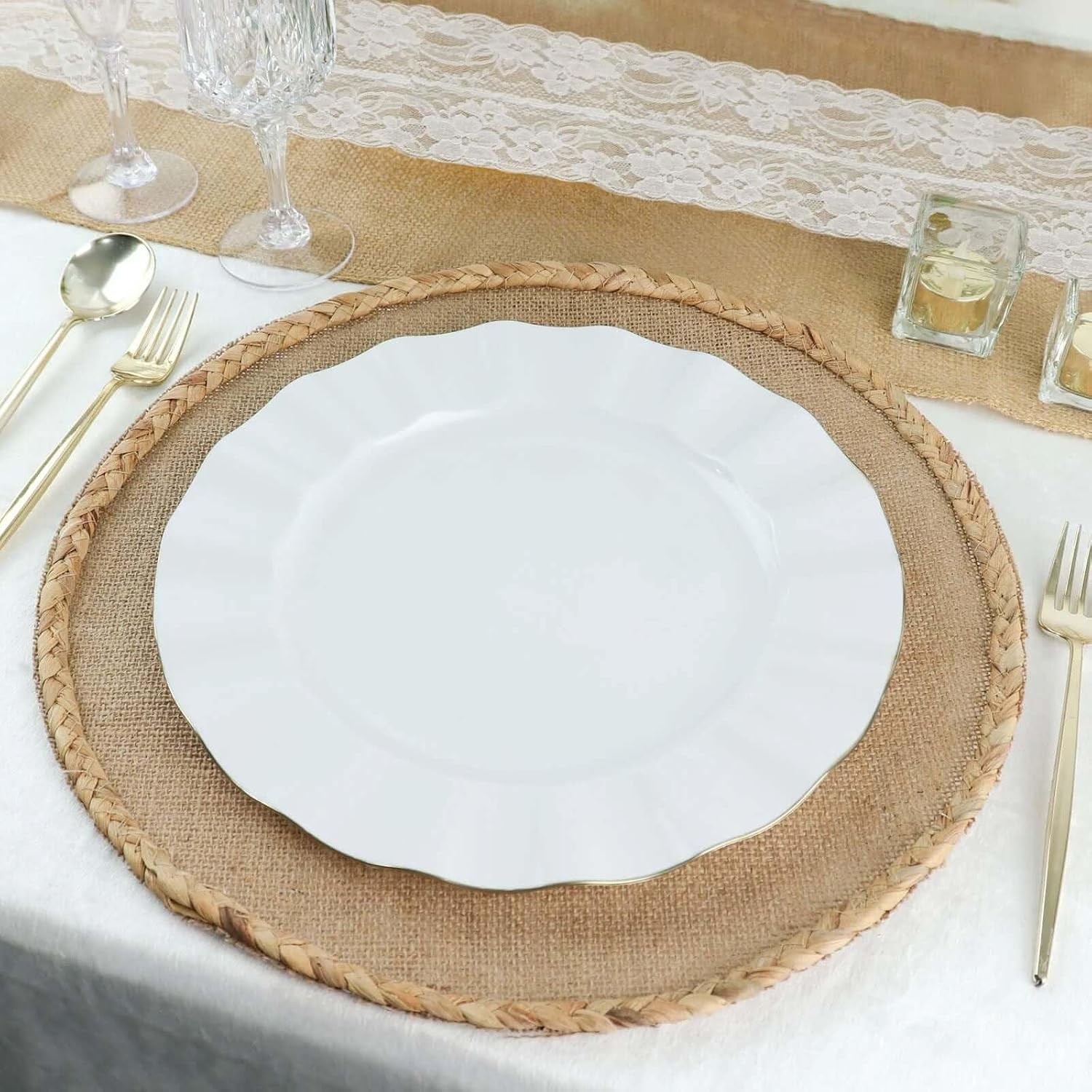 Efavormart 11″ Dinner Plates – Set of 10 Plastic White Round Disposable Plates