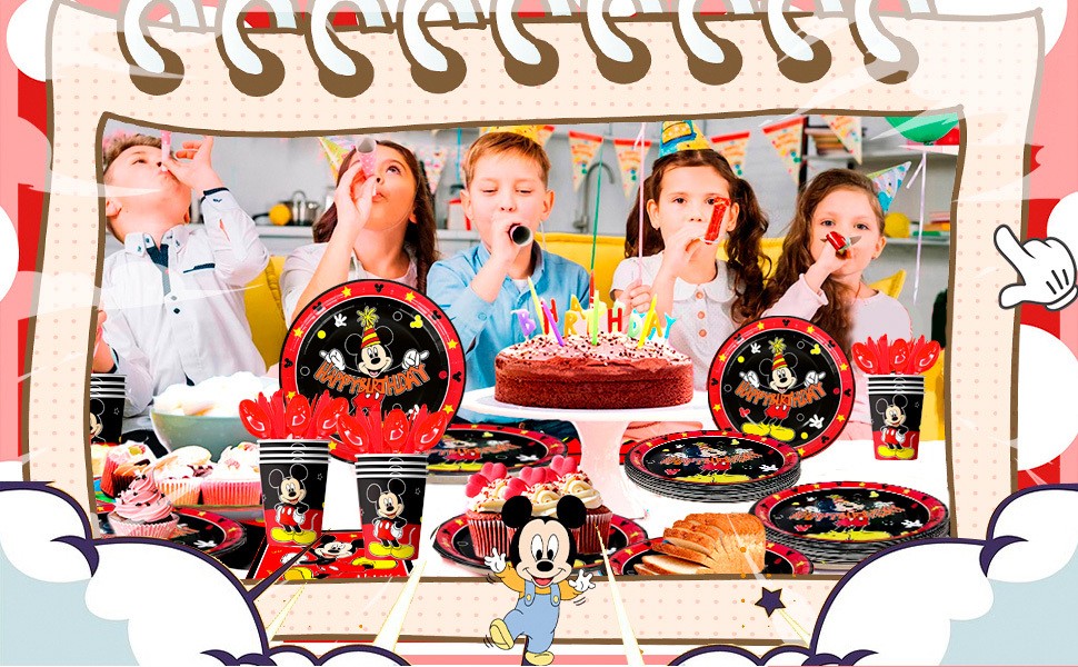 141Pcs Mickey Mouse Party Decoration Disney Party Supplies Tableware Plates Cups