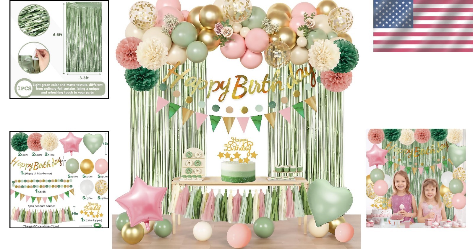 Pink Birthday Party Decorations Kit for Girls Women with Banner Foil Balloons