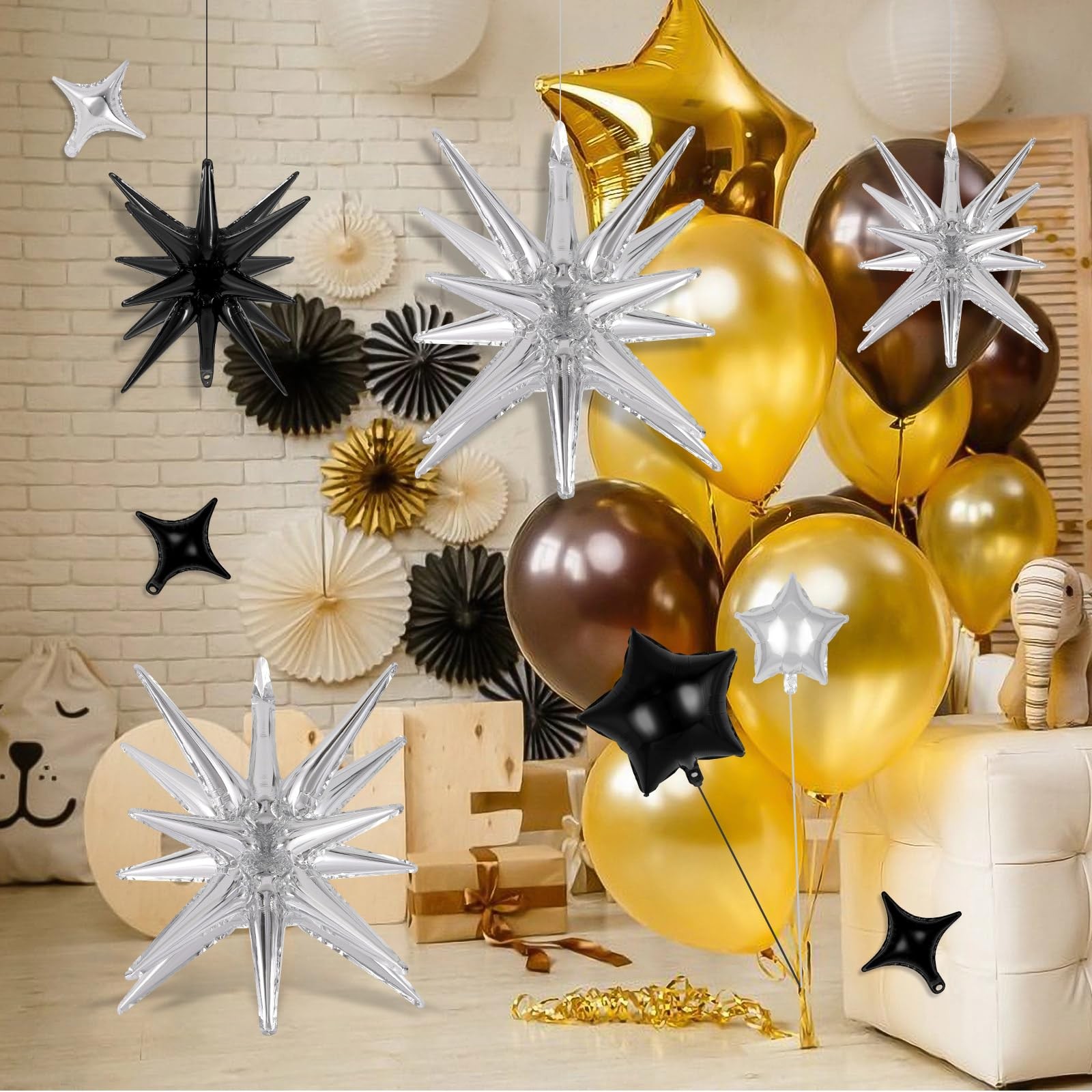 24 Pcs Star Balloons Set Explosion Balloons Foil Cone Balloon Four Pointed St…