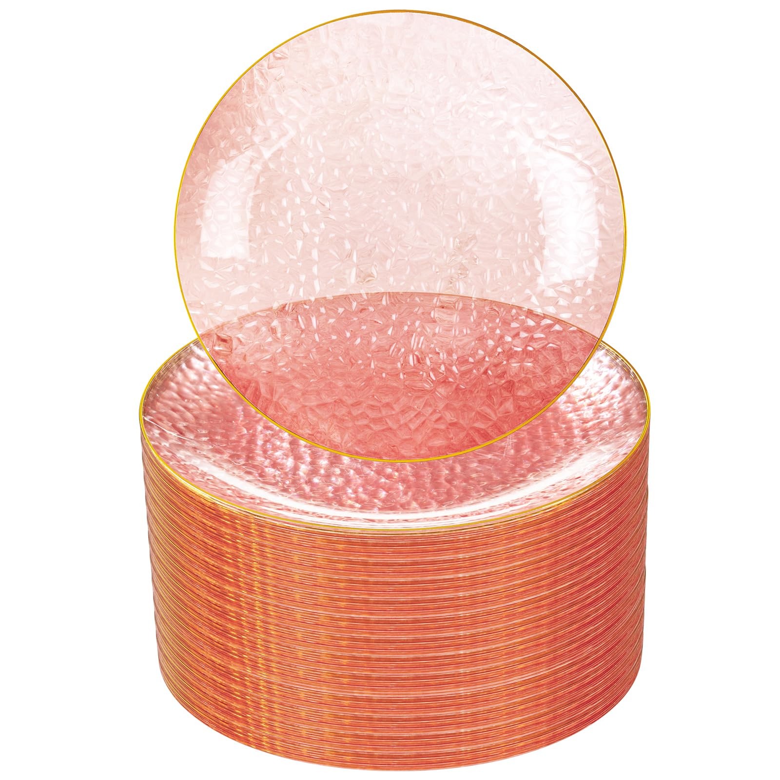 Rubtlamp 100 Pcs Pink And Gold Plastic Plates – 10 inch 100, clear pink gold