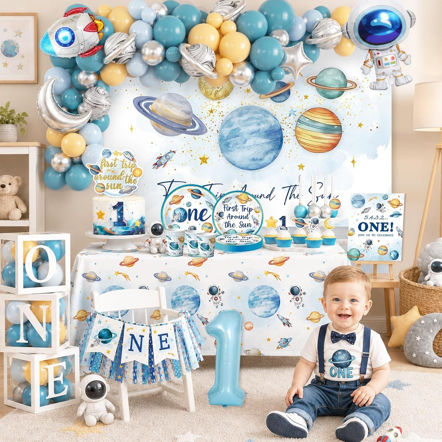 “First Trip Around The Sun” 1st Birthday Decorations Kit NEW