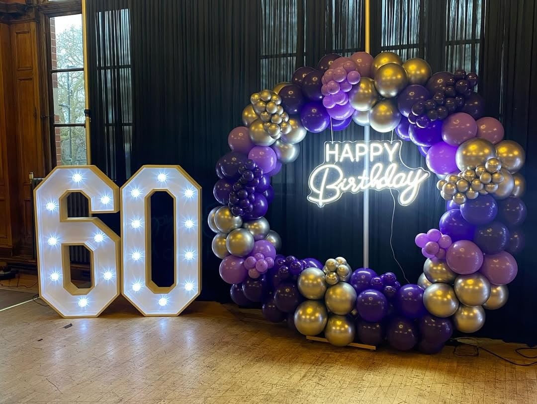 Kit De Arco De Globos Morado Oscuro Y Dorado Với Estrellas Para Aniversario