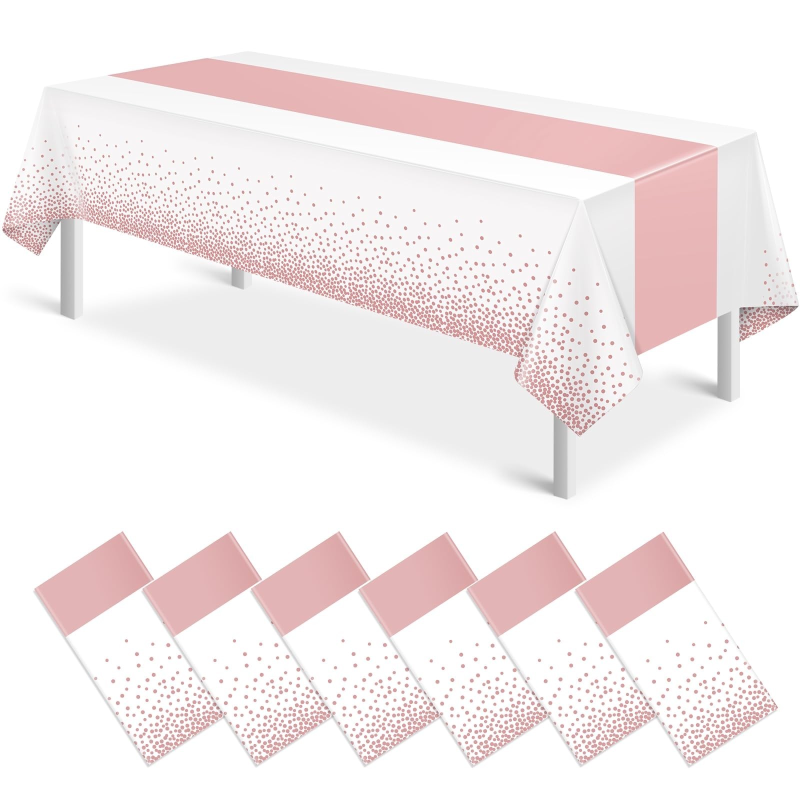 6Pcs White and Rose Gold Tablecloth Party Decorations,Plastic White Table Clo…