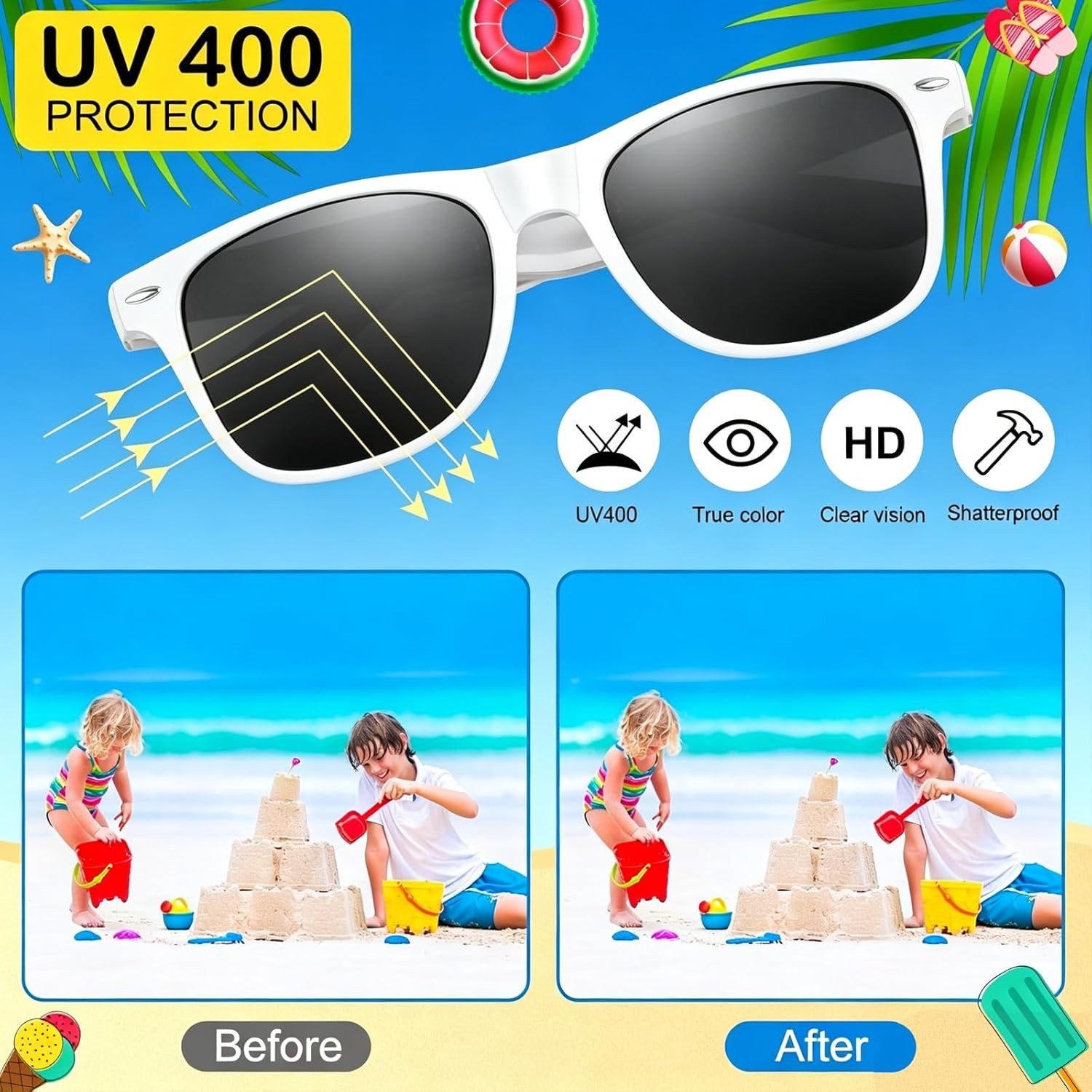 10/20/40 Pack Kids Sunglasses Bulk Retro Party Favors for Wedding Beach Summe…