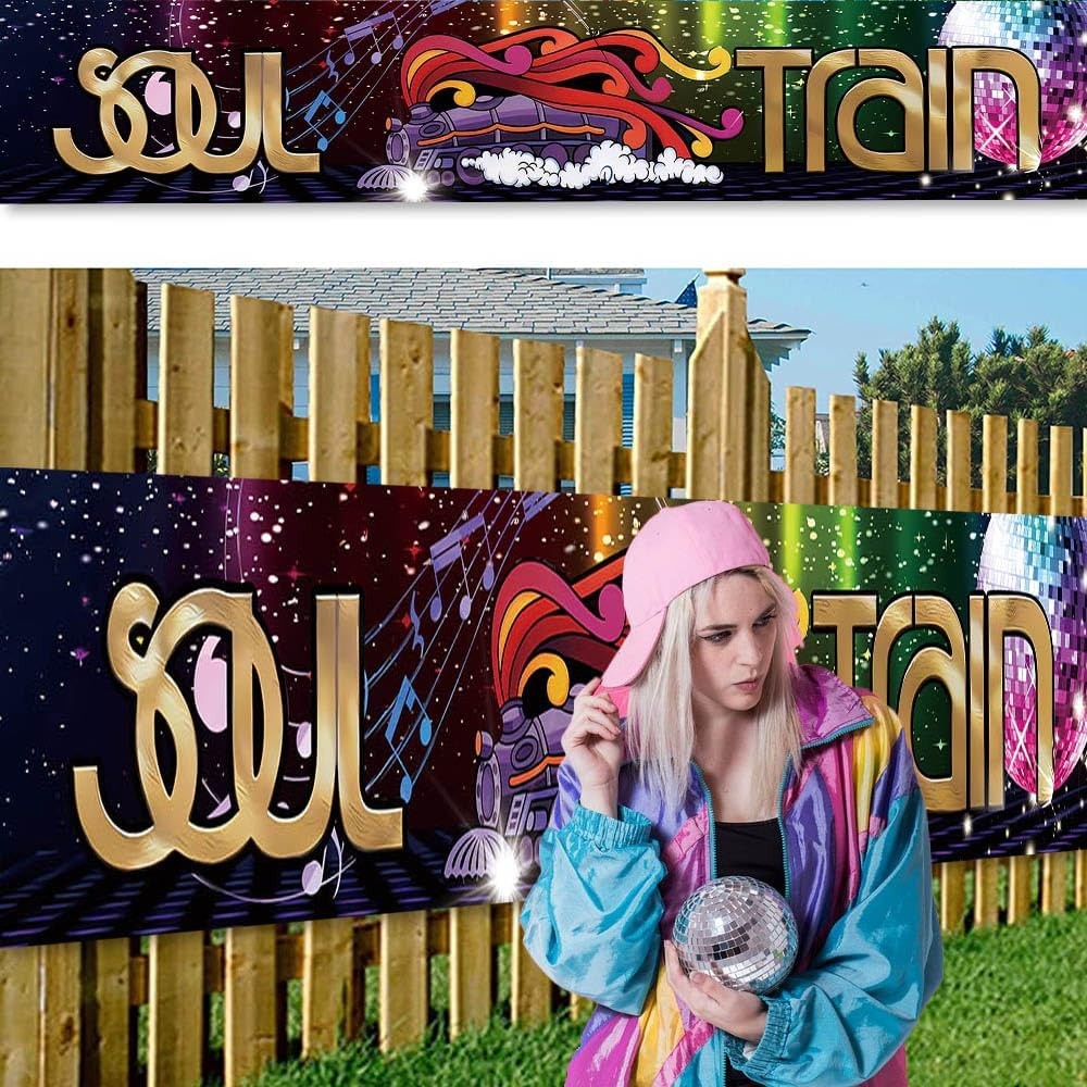 118 x 20 Inches 70s 80s Train Theme Yard Door Banner Sign Soul