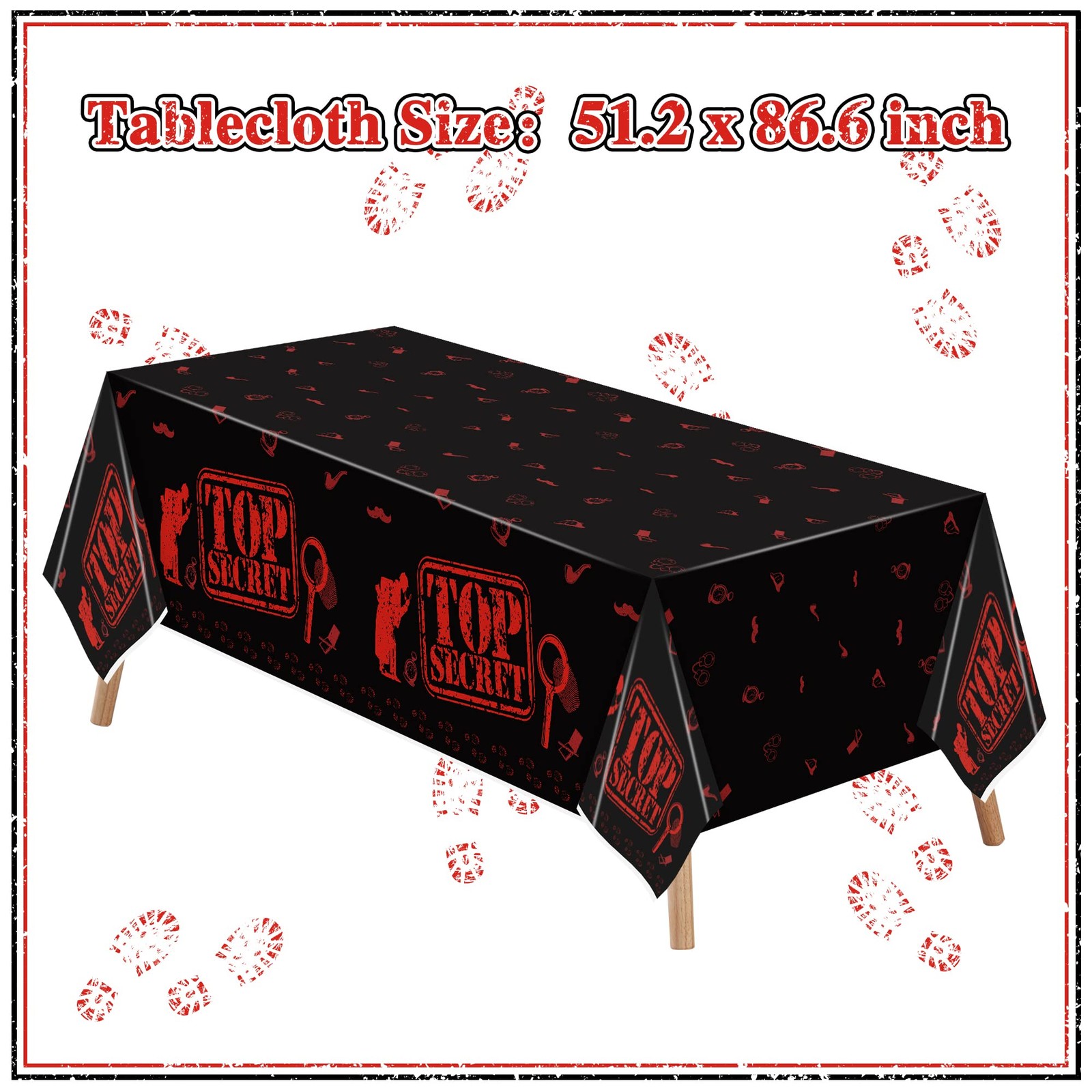 K1tpde 3PCS Spy Party Tablecloths for Kids Birthday 87×51 inches, Black