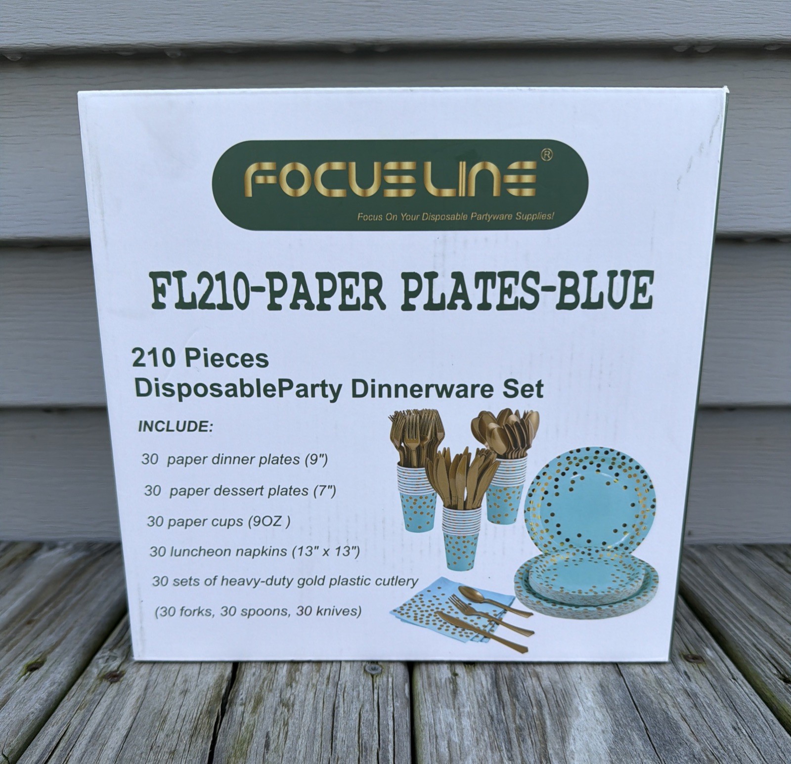 FOCUSLINE 210 Piece Disposable Party Dinnerware Set Plates Cups & More Blue New