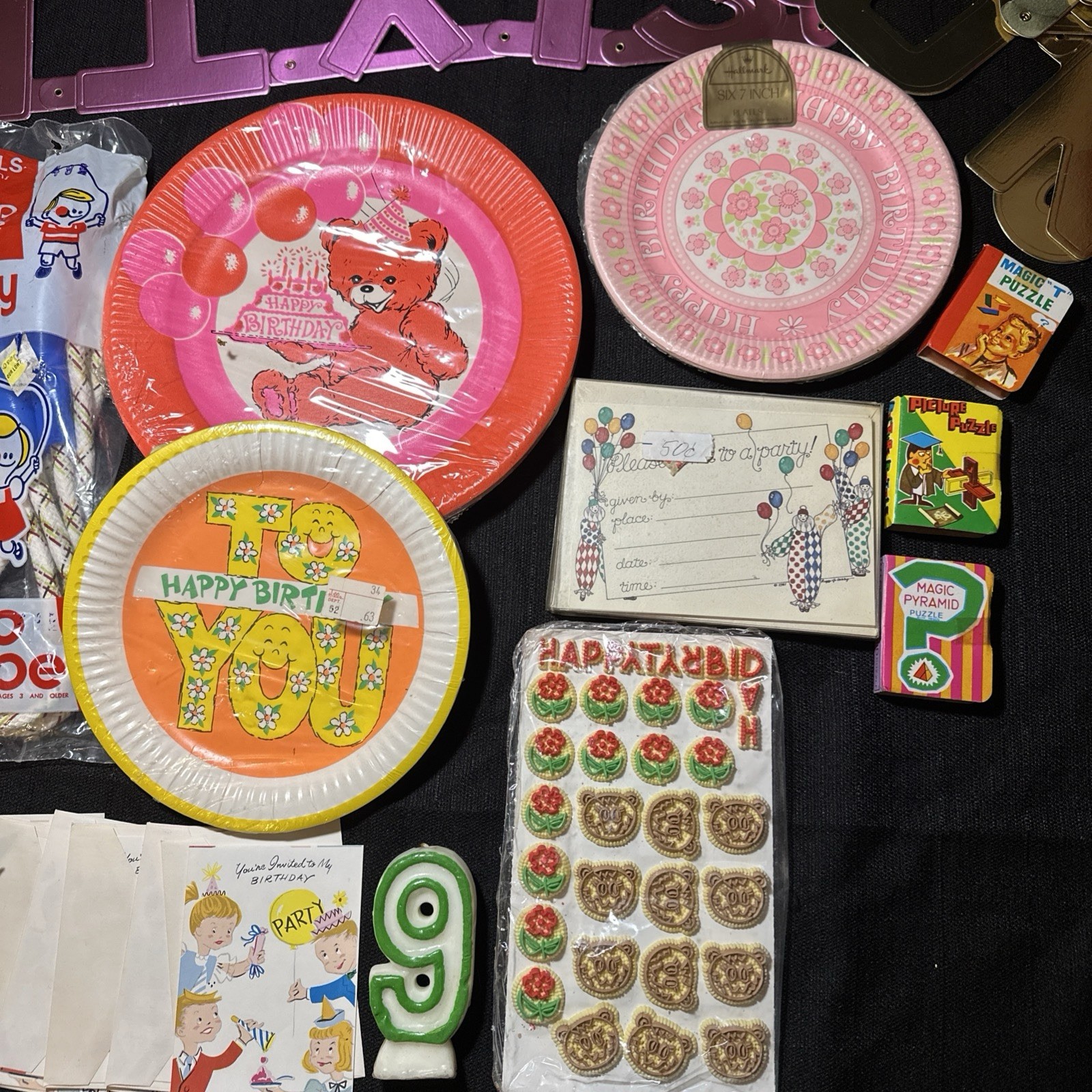 NOS Vintage Retro 1970’s Child’s Birthday Party Plates, Loot Bag Toys & More