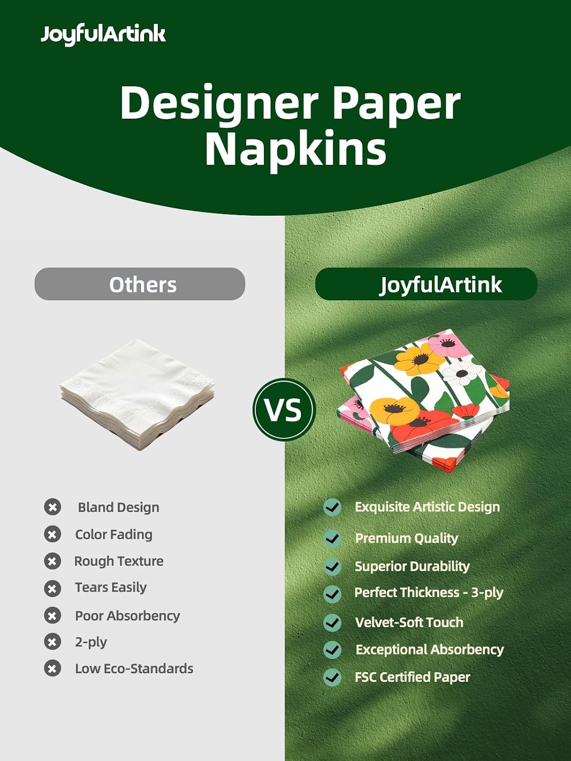20 Pack Designer Paper Napkins, 3-Ply 6.5×6.5-inches Disposable Decorative White
