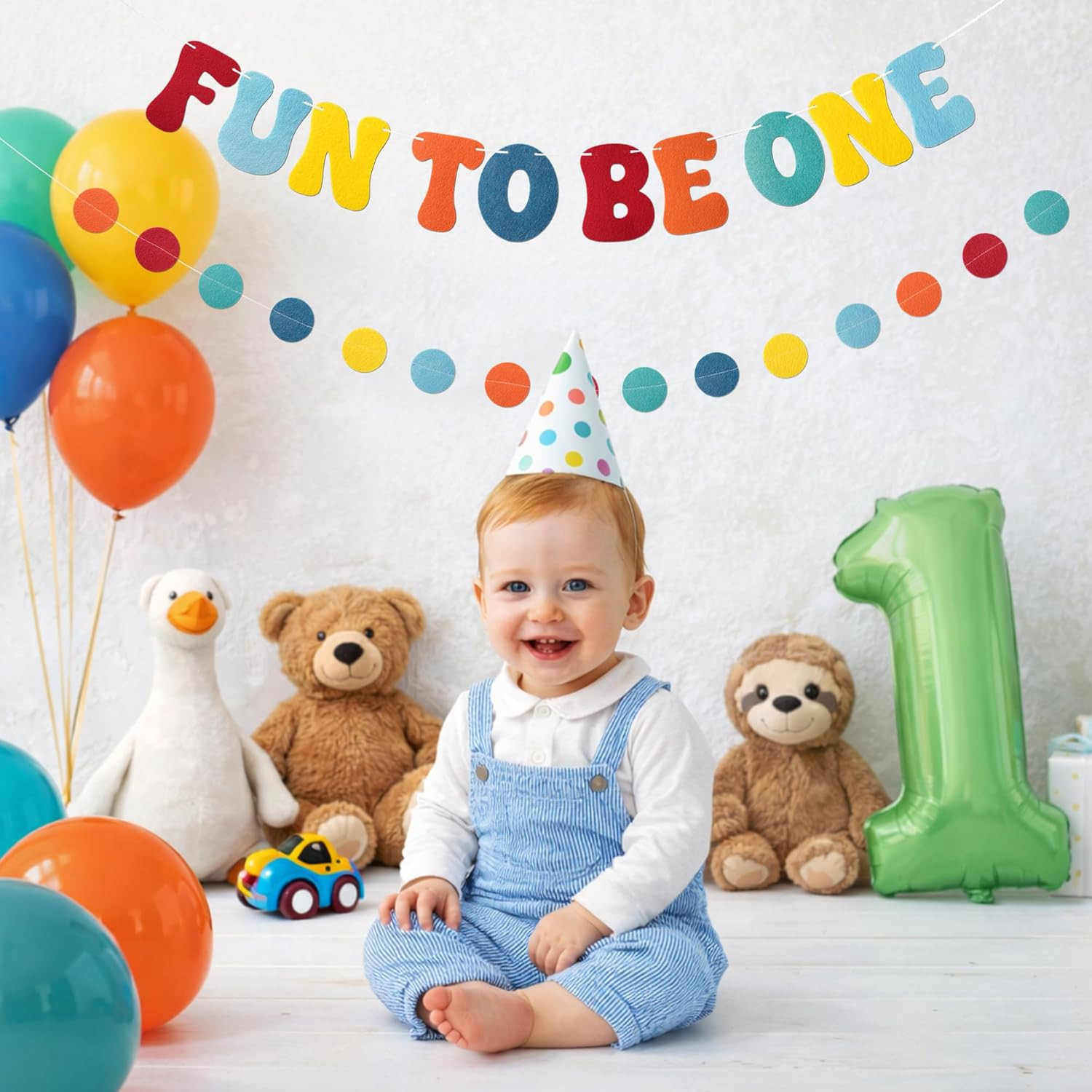 Fun to Be One Birthday Decorations Pre-Strung Felt 1St Birthday Banner with Felt