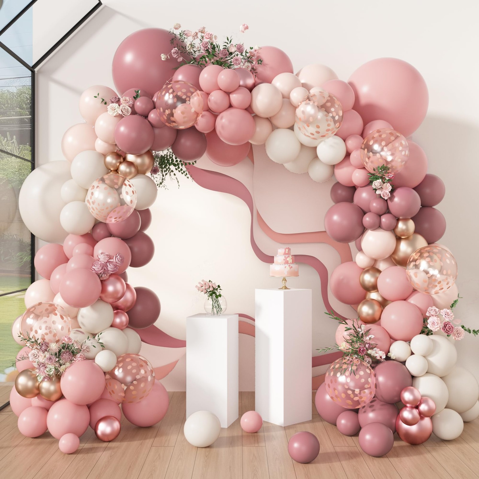 173Pcs Dusty Rose Pink Nude Balloon Garland Arch Kit, 18In Retro Blush Peach …