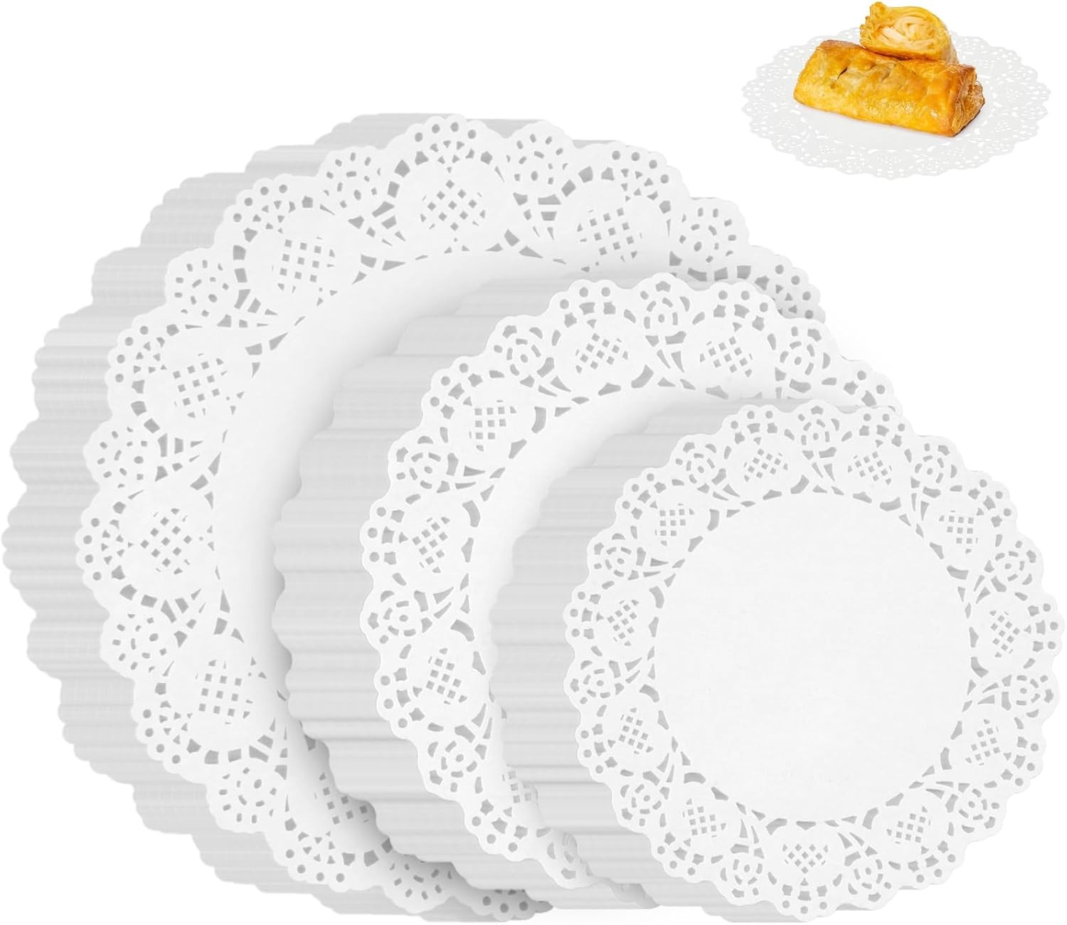 Paper Doilies, 200 Pack White Lace Doilies 6.5, 8.5, and 10.5 Inch for Food,