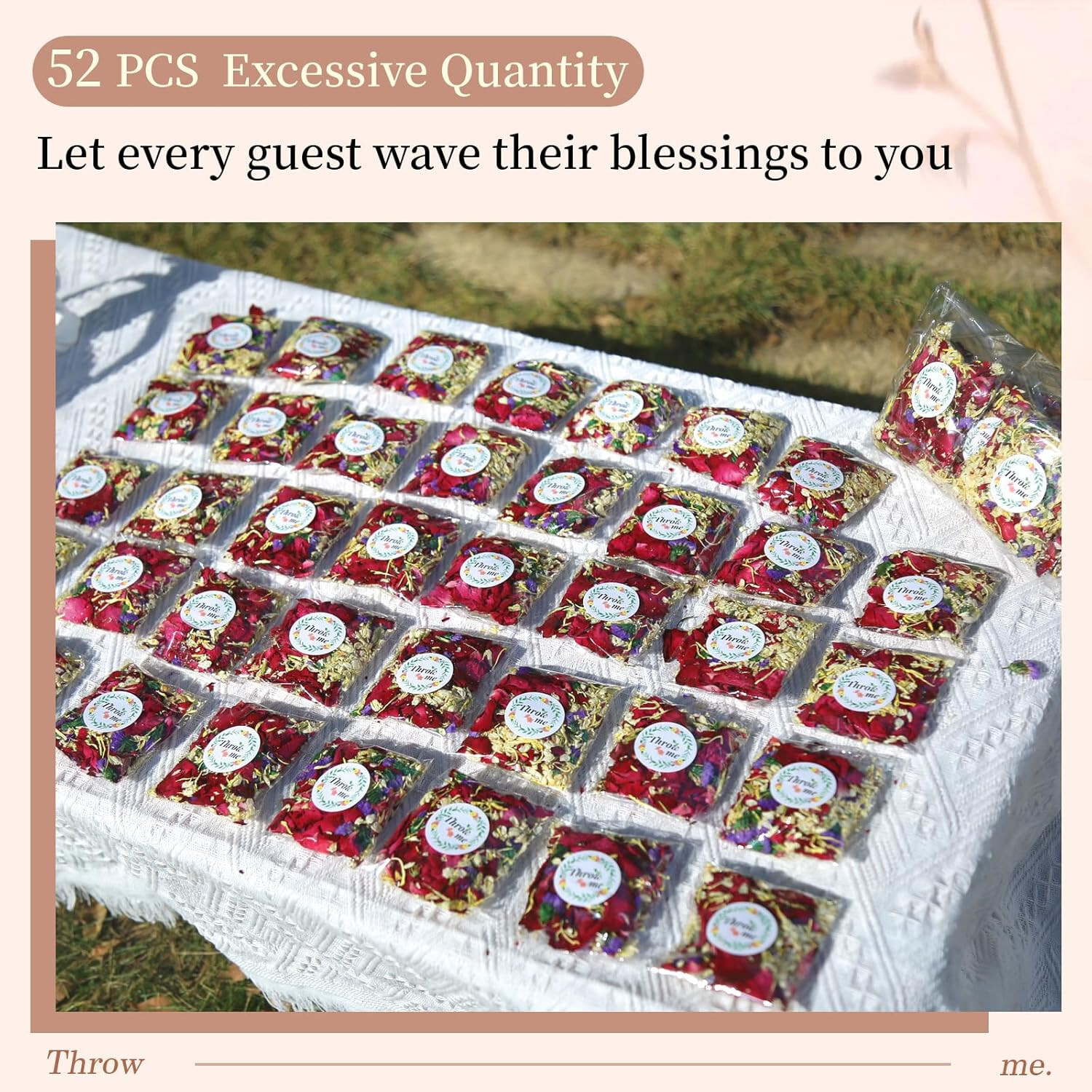 52 Pack Mix Biodegradable Confetti, Real Rose Petals for Weddings Dried Flower