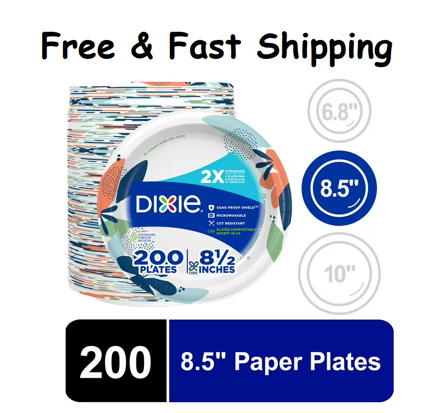 Dixie Everyday 8.5″ Paper Plates, 200 Count Multi-Color, Disposable Heavy Duty