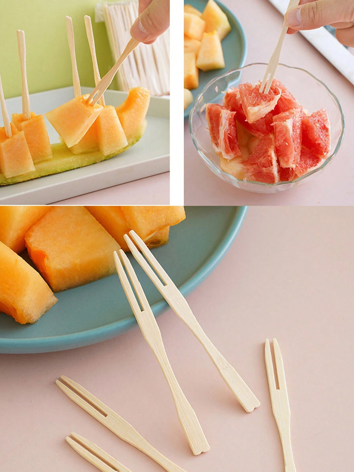 100pcs Bamboo Disposable Fruit Forks Cocktail Picks for Parties & Events