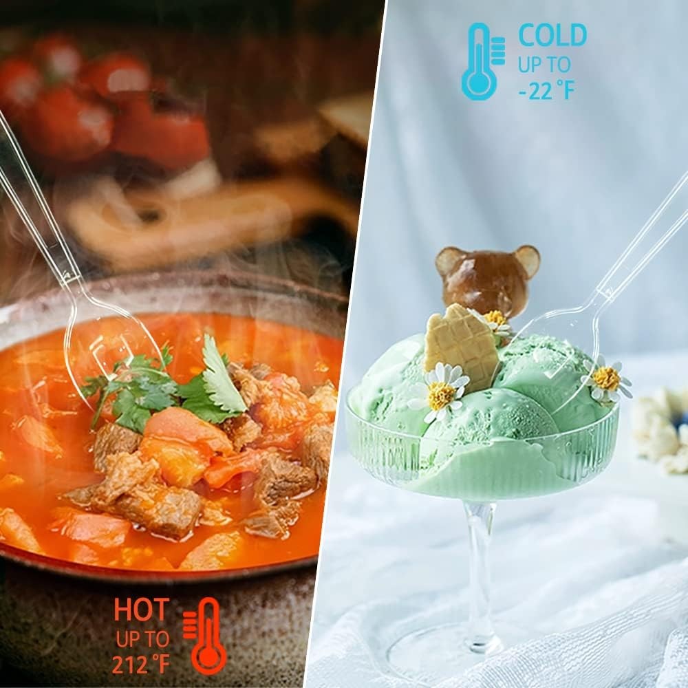 100 Count] Clear Plastic Spoons Heavy Duty Disposable Spoon Reusable Bulk