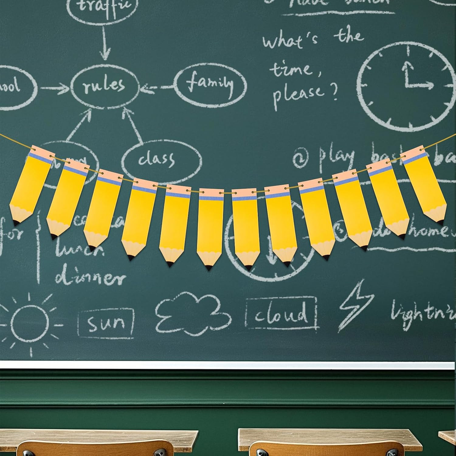 Back to School Pencil Banner Pencil Garland Classroom Decor DIY Pencils Banner F