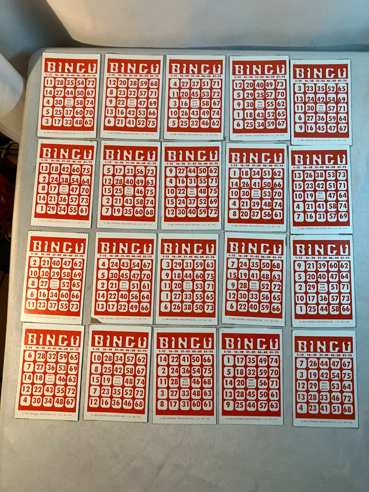 Lot of 20 Vintage Bingo Cards Cardboard Red White Retro